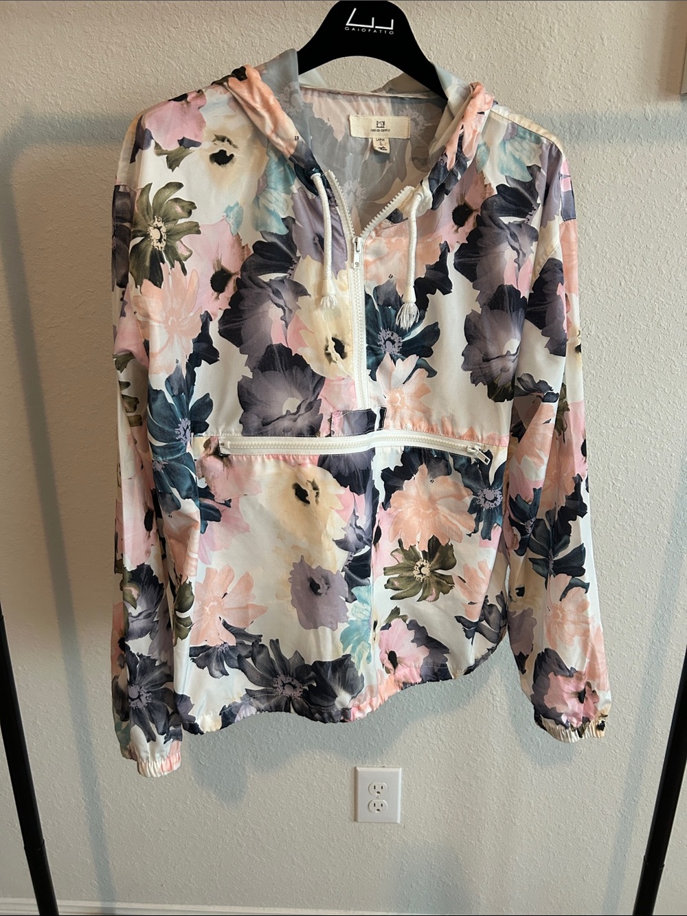 Thread & Supply Floral Hooded Bomber Jacket - White, Pink, Blue, Gray